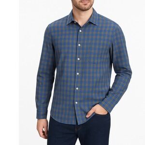 Banana Republic Mens Shirt L Blue Plaid Long Sleeve Untucked Standard Fit Casual